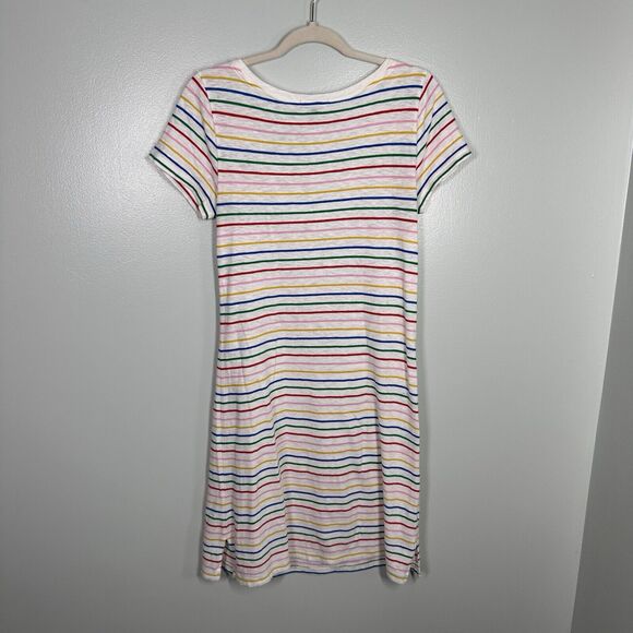 J Crew M Rainbow Stripe White Scoopneck T-shirt Dress Casual Summer Pride - Picture 5 of 5